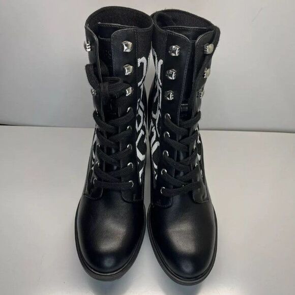 GUESS Ankle Boots Knit Logo Platform Black White WOMENS SIZE 11M - Picture 4 of 8